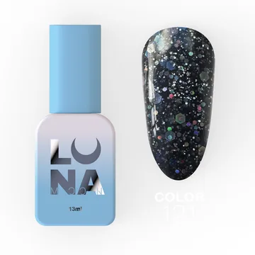 LUNA / Гель-лак / Color №121 / чорний з глітером і сріблястими блискітками / 13 мл