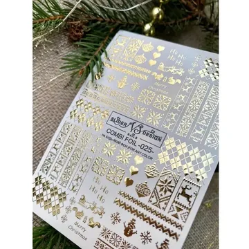 VS Nails / Слайдер дизайн / Combi foil -025- / орнамент зима золото