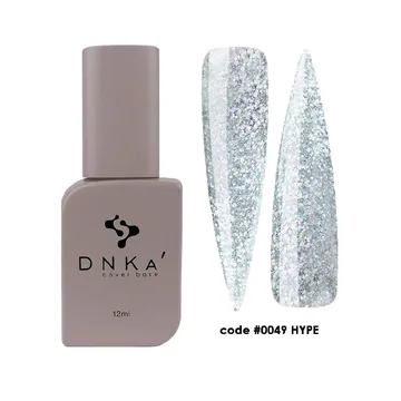 DNK'a / Cover Base #0049 / Hype / прозорий із різнокольоровою поталлю, світловідбиваючий / 12 мл